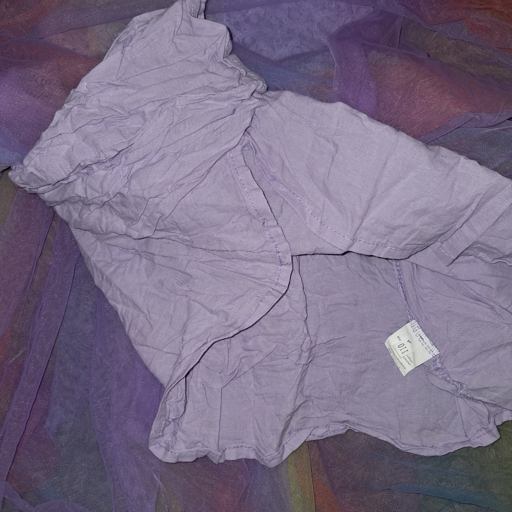 Colorful Purple Pom Pom Sleeve Rainbow Tulle Dress - Picture 4 of 6